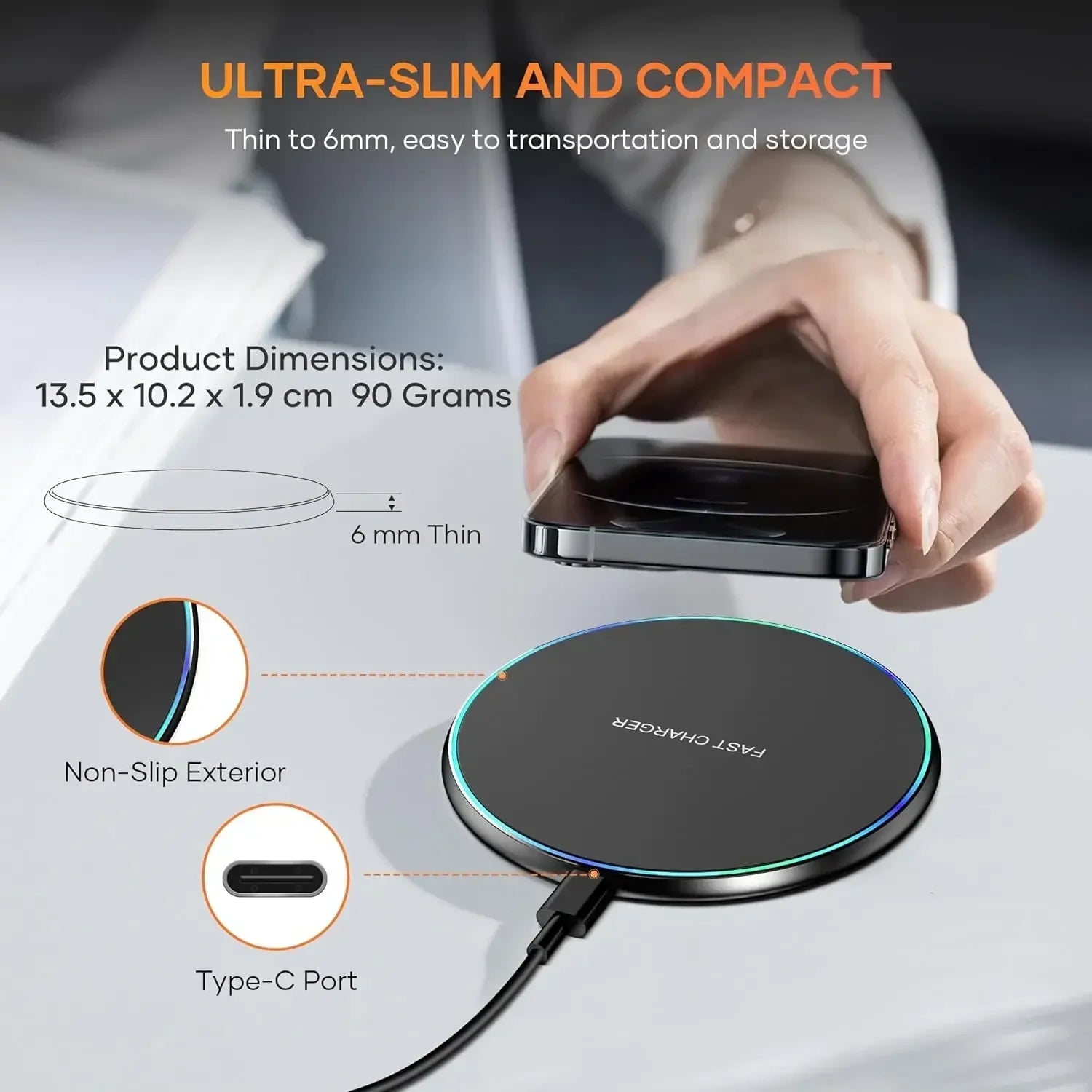 Velmora Fast Wireless Charger for iPhone & Samsung