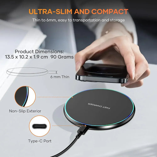 Velmora Fast Wireless Charger for iPhone & Samsung
